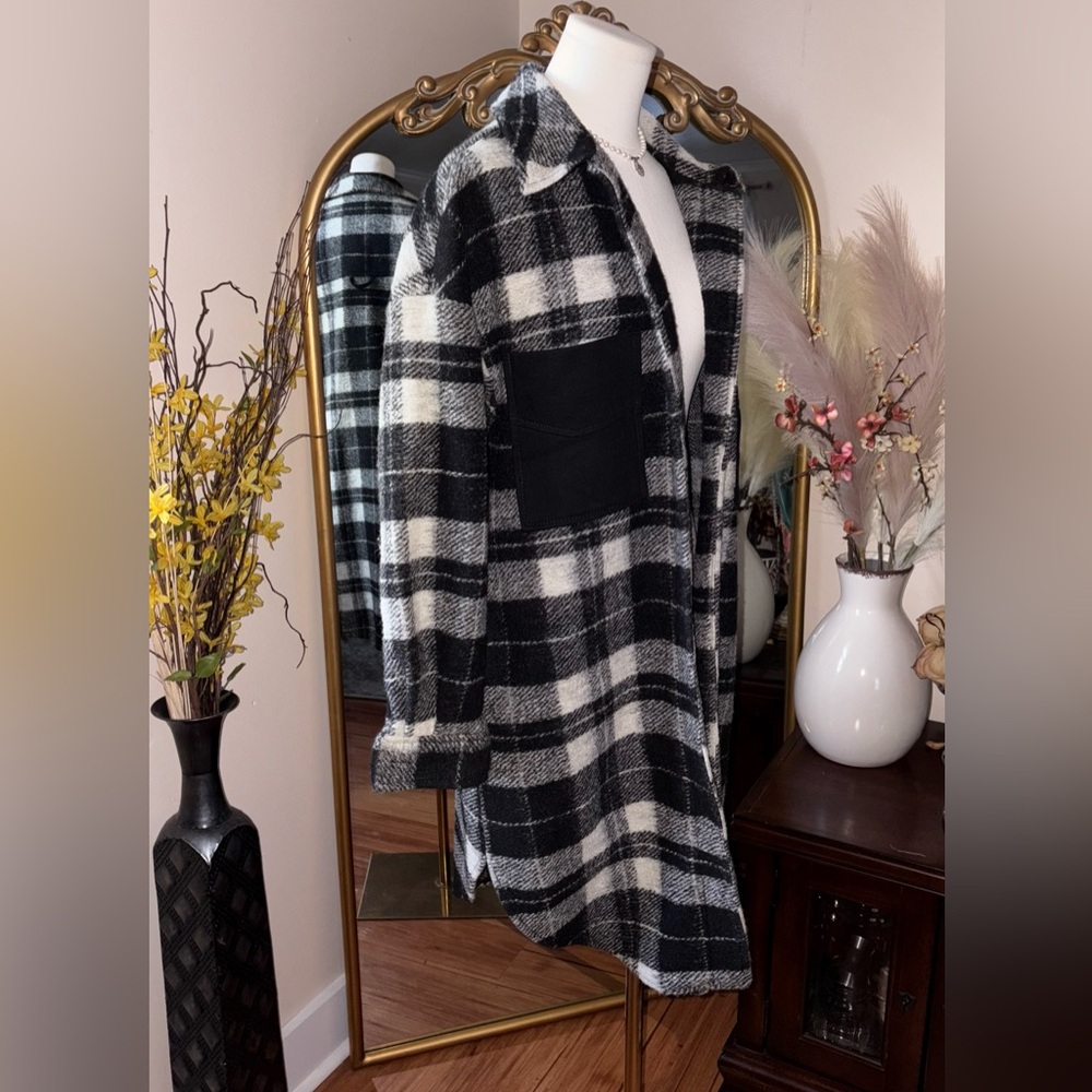 Zara Flannel button up Jacket Classic Plaid Black and white size S - Picture 4 of 13